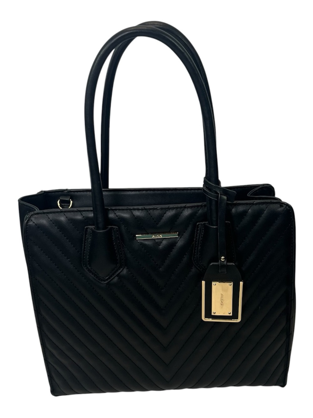 Black Quilted Tote Handbag with Gold Accent